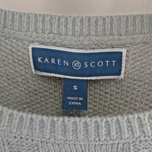 Karen Scott - DIAMOND CENTER CABLE-KNIT SWEATER, GREY, SMALL - Picture 5 of 5
